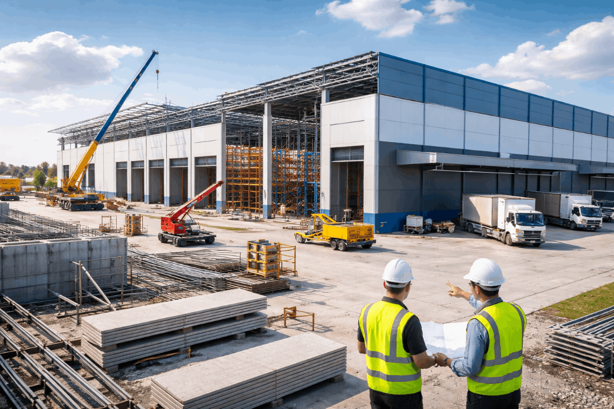 การก่อสร้างโกดังให้เช่าและคลังสินค้าสมัยใหม่ด้วยระบบสำเร็จรูป Happy Franchise