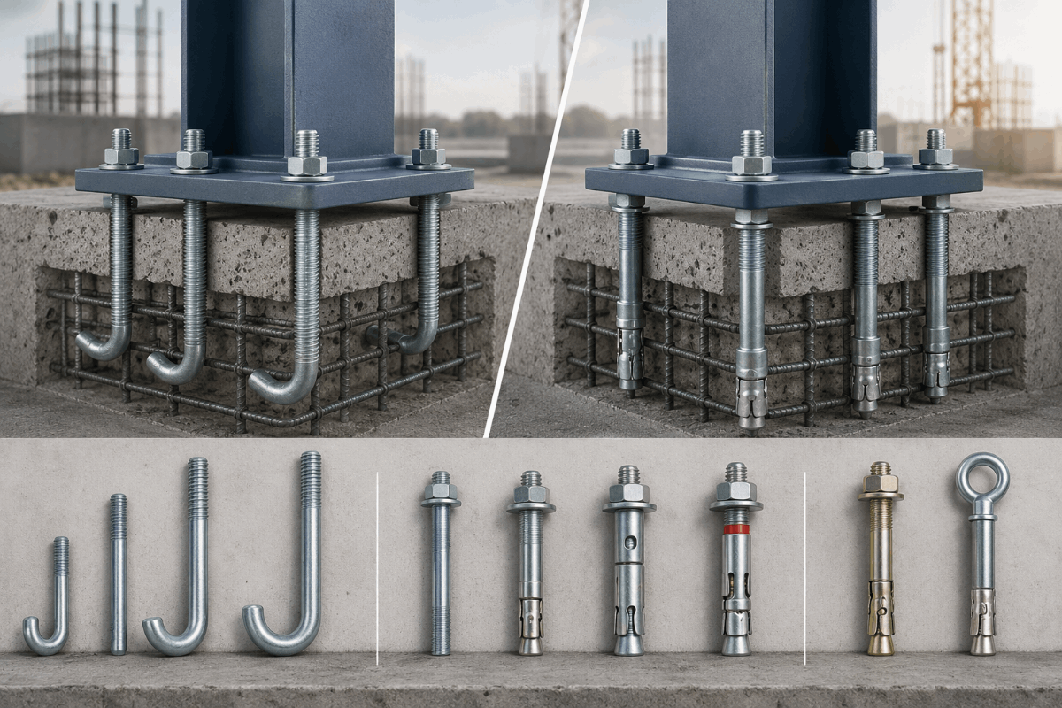 การเปรียบเทียบรูปทรงและการใช้งานระหว่าง เจโบลท์ และ Anchor Bolt ประเภทต่างๆ ในงานฐานรากคอนกรีต